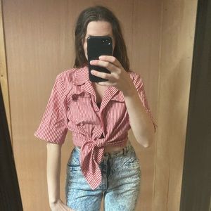 Vintage Tie Front Button Up